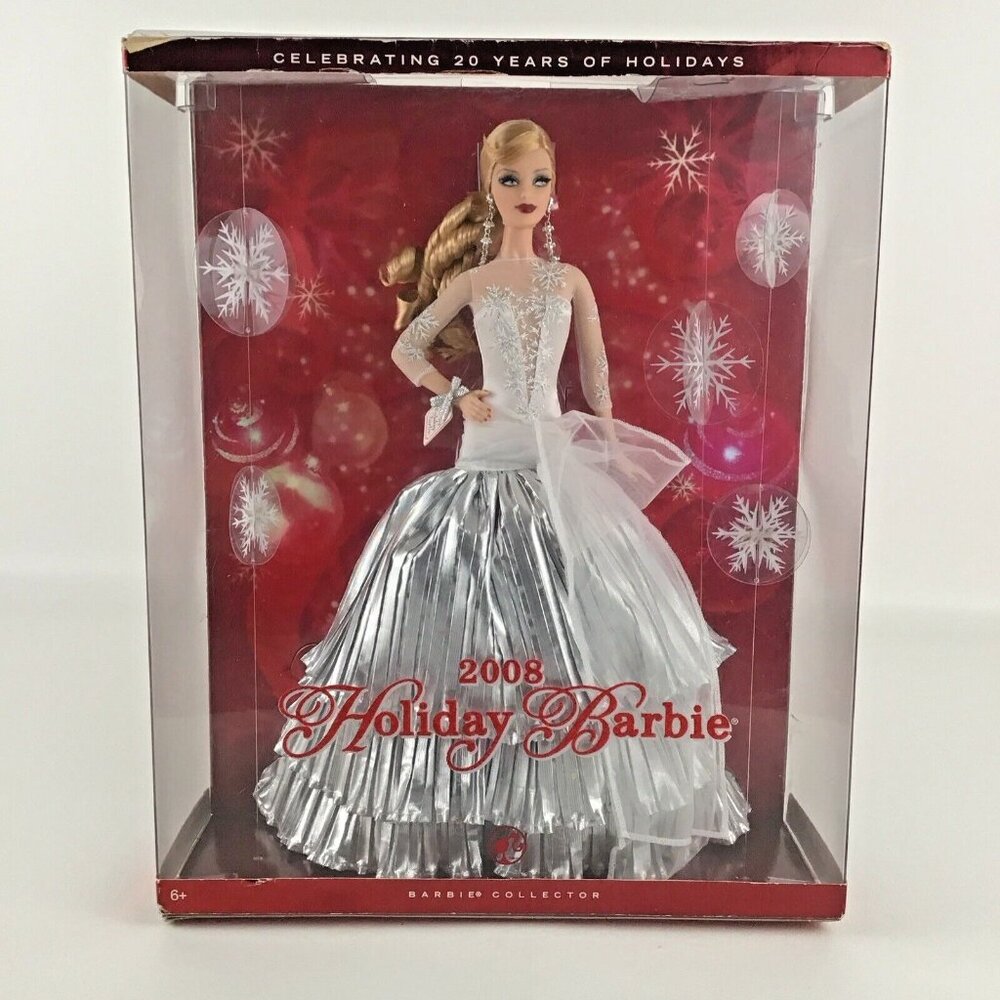 Barbie Collector 2008 Holiday Barbie Doll White Silver Gown 20 Years Mattel New